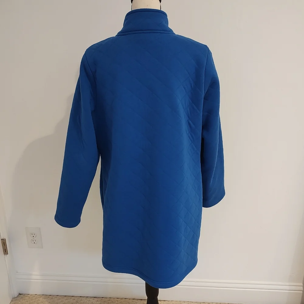 D&Co Denim&Company Blue Quilted Sherpa Stadium Coat Zip Up Pockets Medium